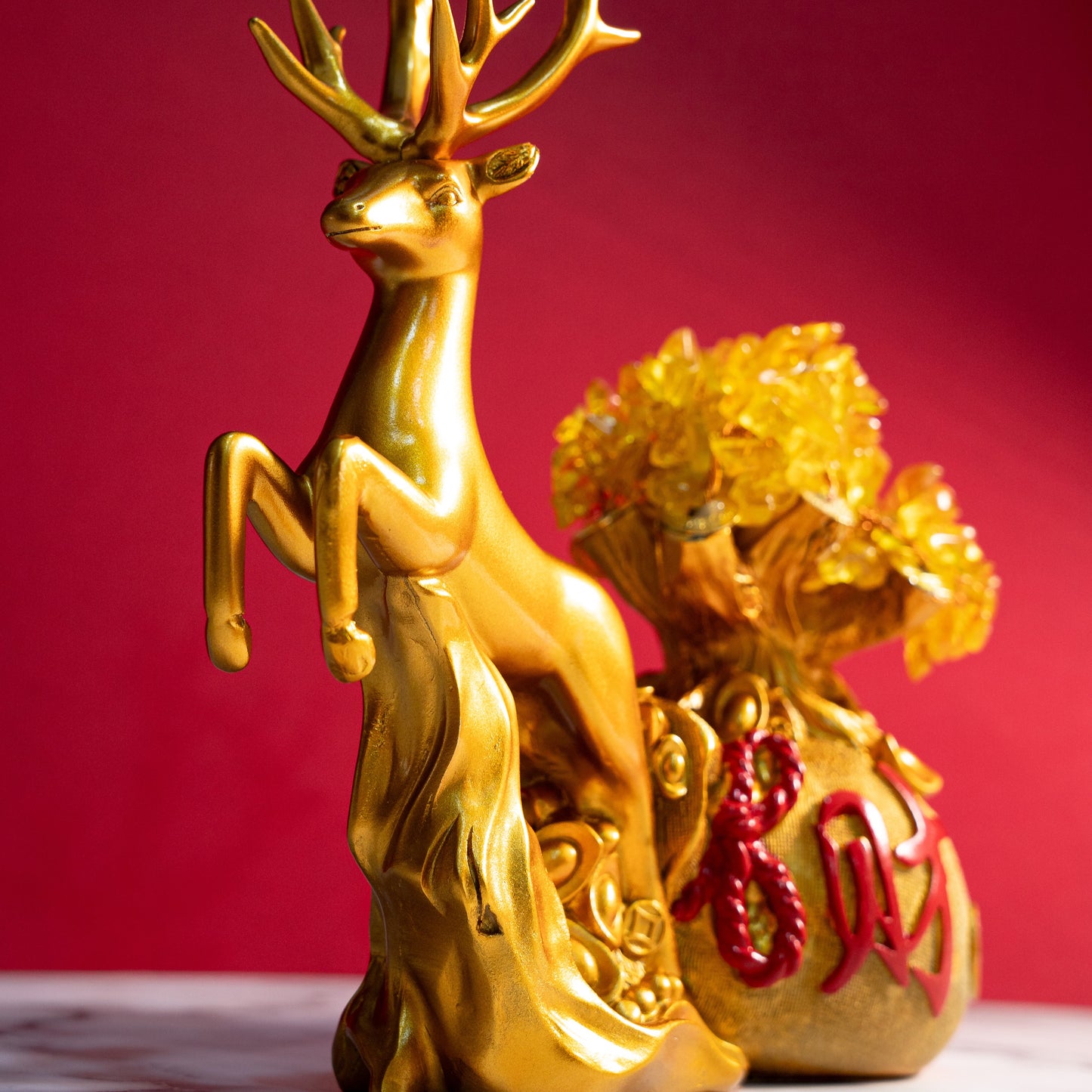 Golden Prosperity Deer Statue