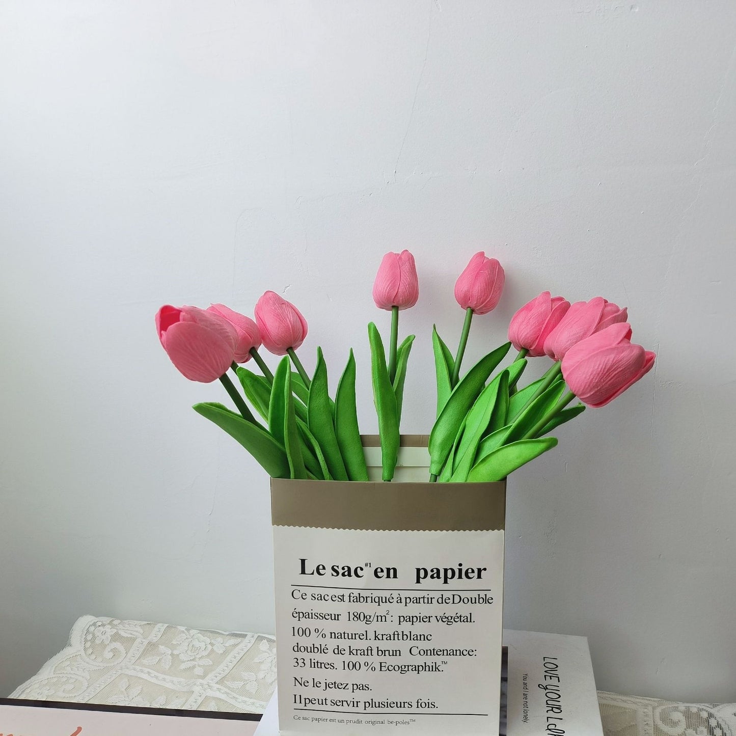 Elegant Faux Mini Tulip Bouquet - PU Real-Feel Flowers 8pcs