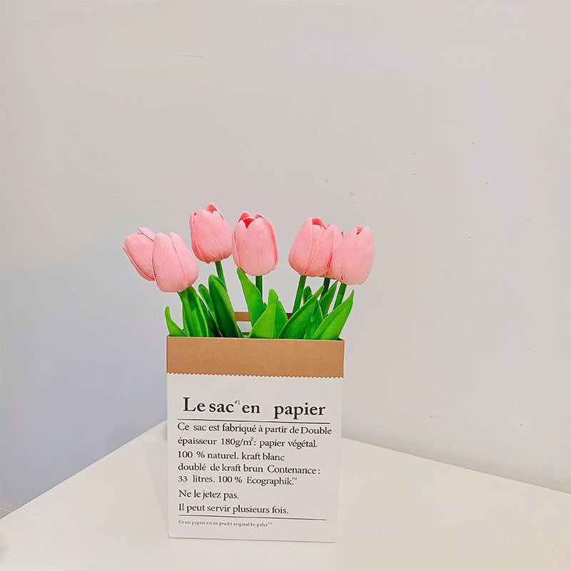 Elegant Faux Mini Tulip Bouquet - PU Real-Feel Flowers 8pcs