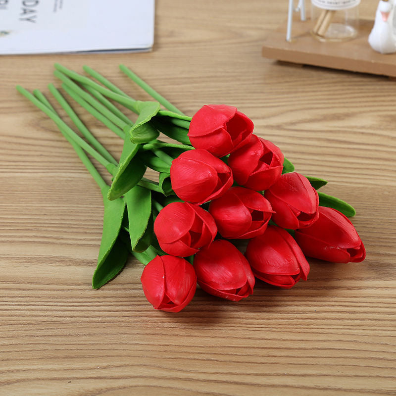 Elegant Faux Mini Tulip Bouquet - PU Real-Feel Flowers 8pcs