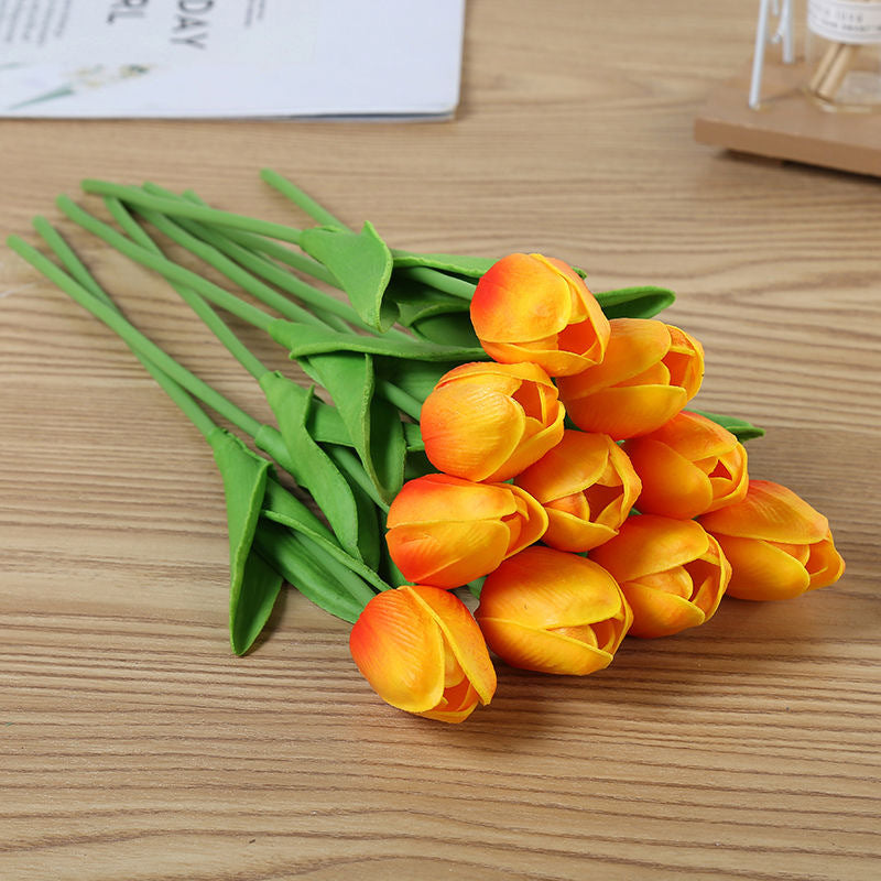 Elegant Faux Mini Tulip Bouquet - PU Real-Feel Flowers 8pcs