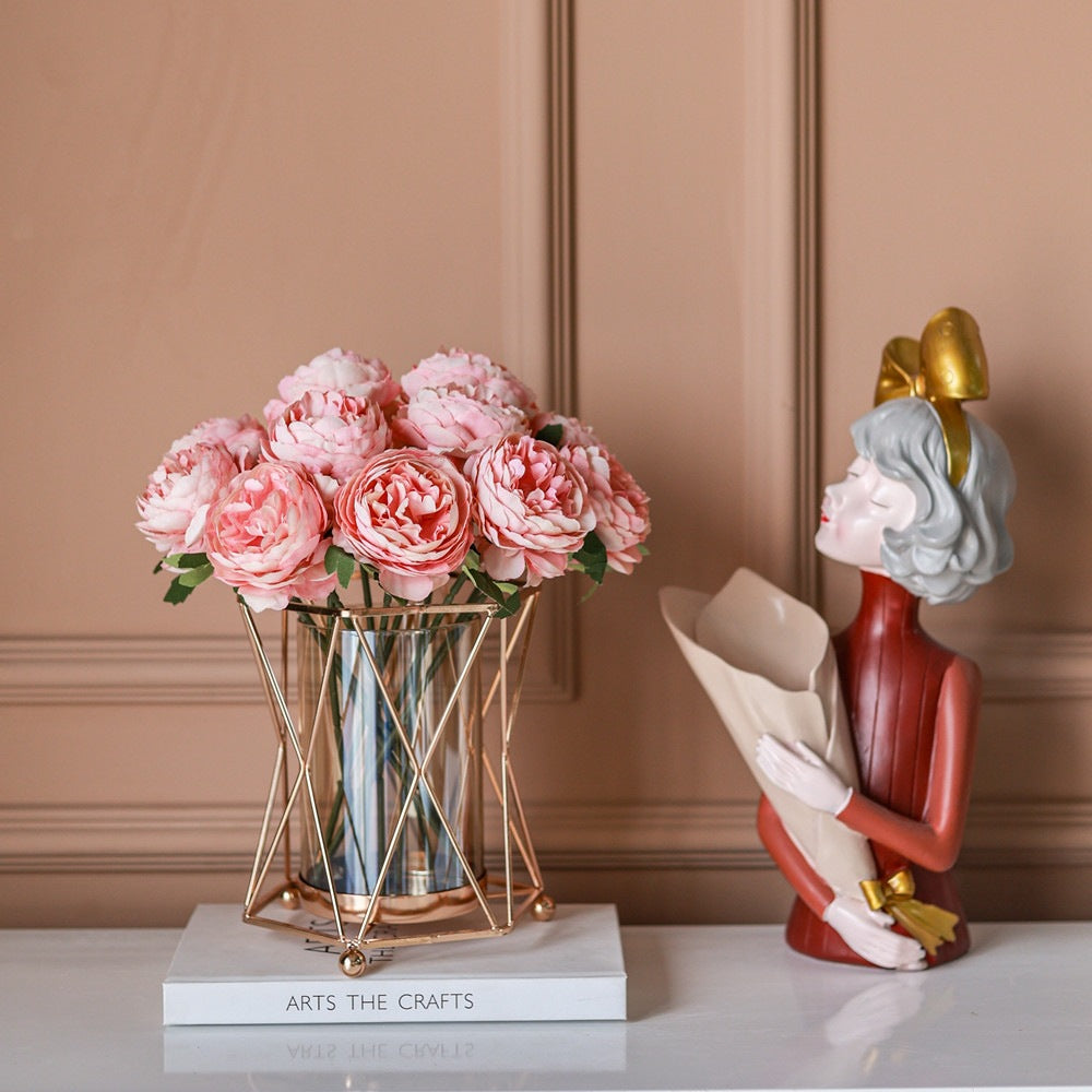 Luxe Glass Hydroponic Vase with Faux Florals