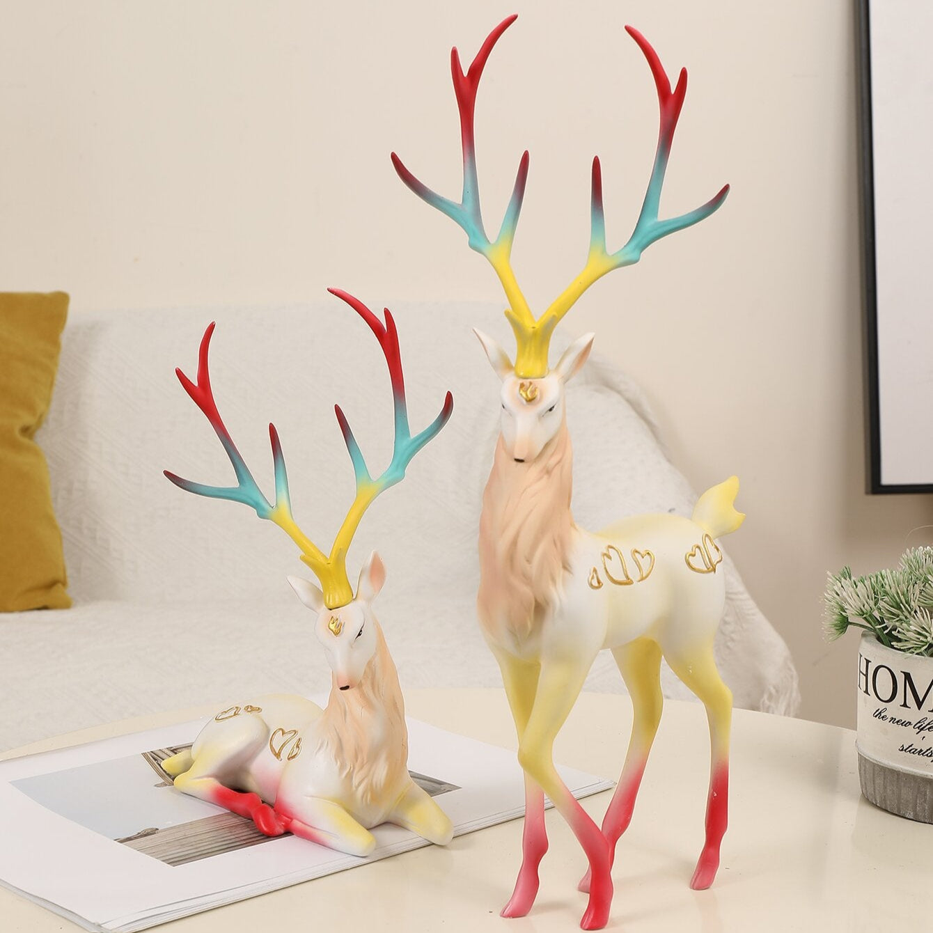 Whimsical Heart Deer Duo