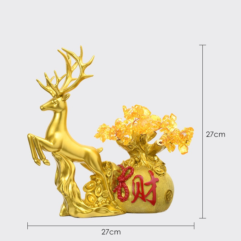 Golden Prosperity Deer Statue