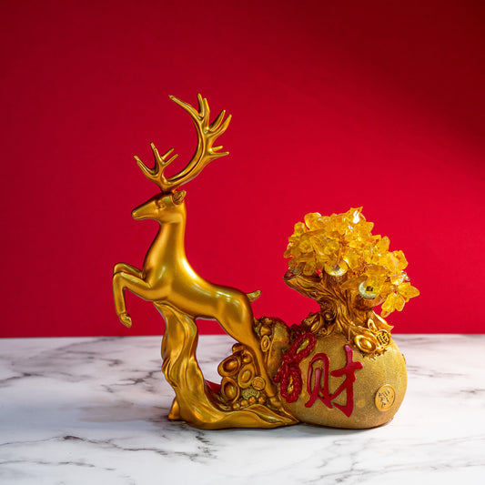 Golden Prosperity Deer Statue