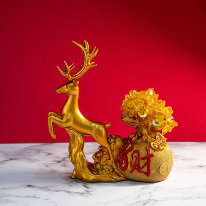 Golden Prosperity Deer Statue