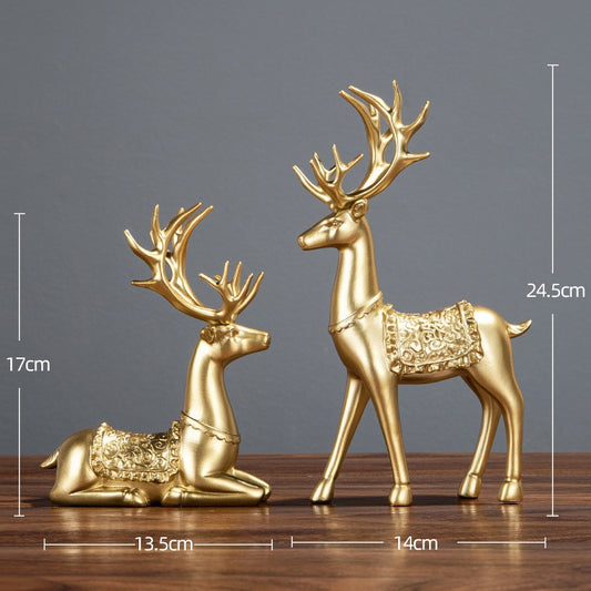 Golden Auspicious Deer Pair