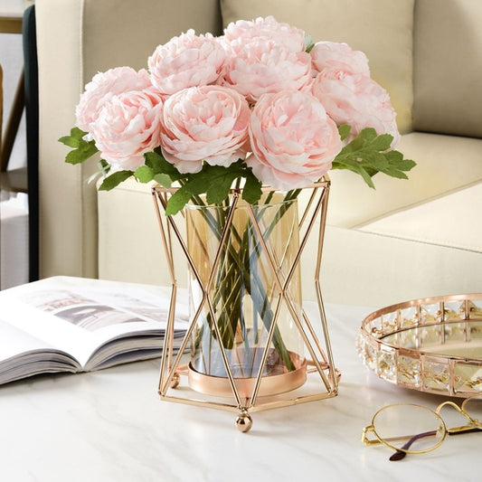 Luxe Glass Hydroponic Vase with Faux Florals