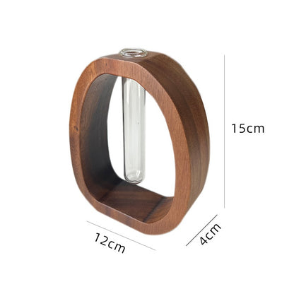 Exquisite Walnut Wood & Glass Floral Vase