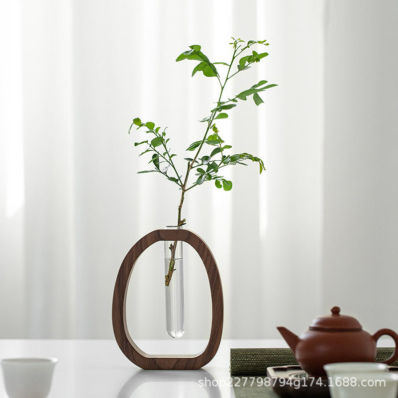 Exquisite Walnut Wood & Glass Floral Vase