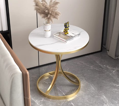 Luxury Stone Accent Side Table with Metal Finish