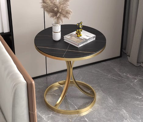 Luxury Stone Accent Side Table with Metal Finish