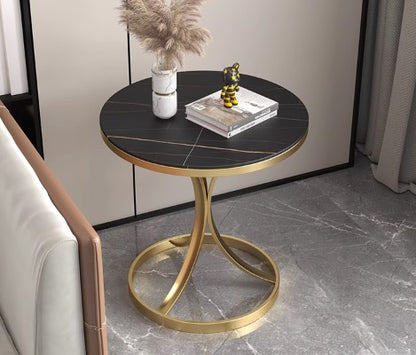 Luxury Stone Accent Side Table with Metal Finish