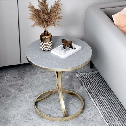 Luxury Stone Accent Side Table with Metal Finish