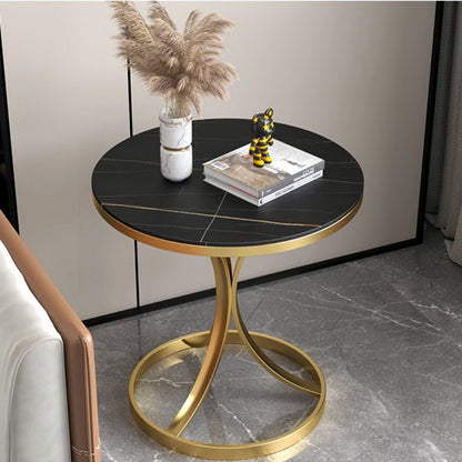 Luxury Stone Accent Side Table with Metal Finish