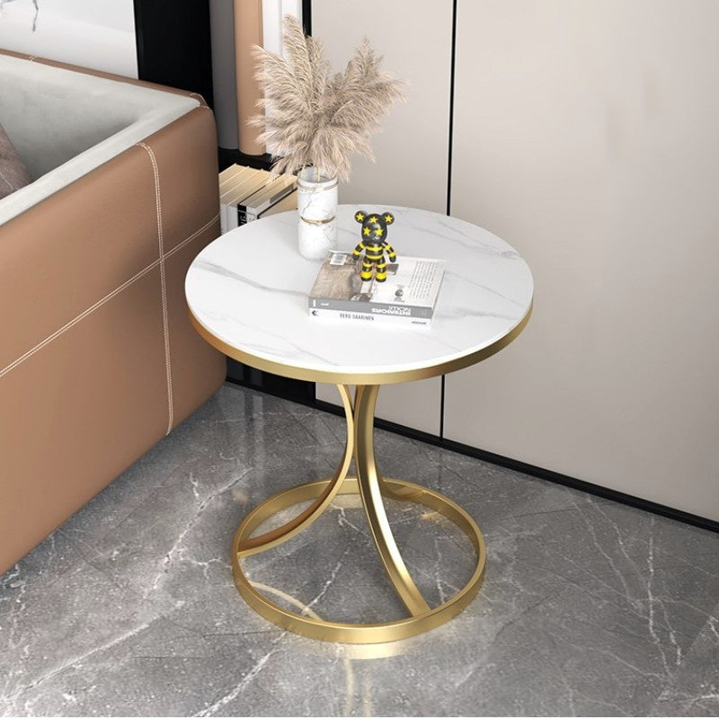 Luxury Stone Accent Side Table with Metal Finish