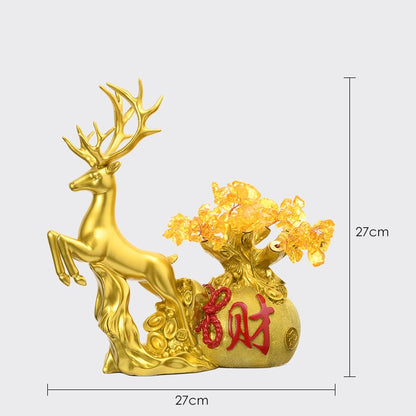Golden Prosperity Deer Statue